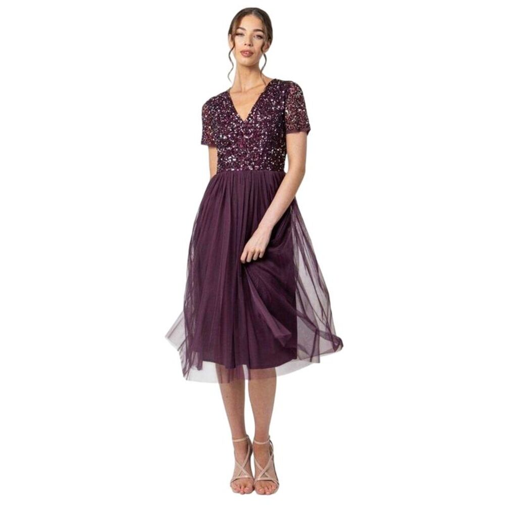 Deluxe Womens/Ladies Sequin Midi Dress / Berry